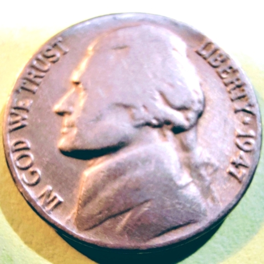 1947 No Mint Mark Jefferson Liberty Nickel Coin In Good Circulated Condition.